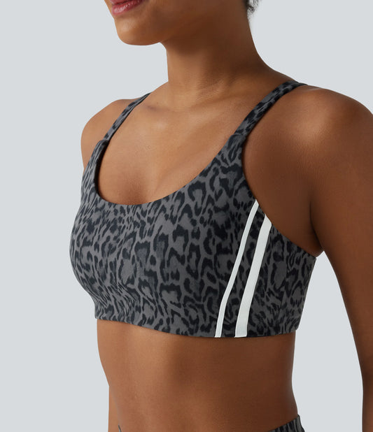 Halara UltraSculpt™ Leopard Print Medium Support Color Block Stripes Training Sports Bra
