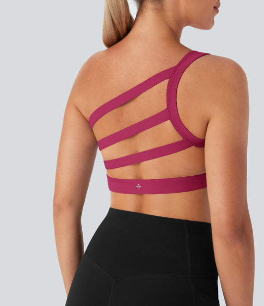 SoftlyZero™ Plush Low Support Asymmetric One Shoulder Skinny Cropped Yoga Sports Bra A-D Cups