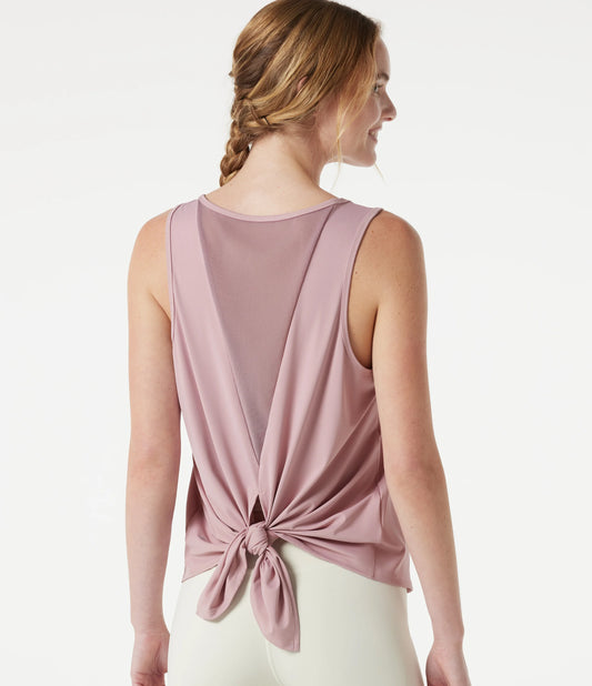 Round Neck Mesh Back Tie Yoga Tank Top