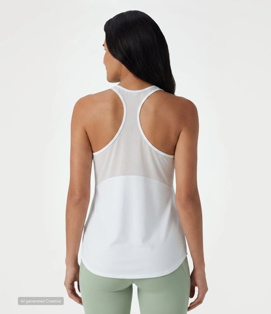 Racerback Breathable Mesh Curved Hem Quick Dry Yoga Tank Top