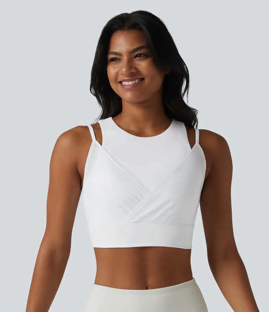SoftlyZero™ Airy Low Support Crisscross Breathable Mesh 2-in-1 Built-in Bra InstantCool Yoga Sports Bra-UPF50+