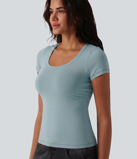 Halara Cotton Jersey Scoop Neck Short Sleeve Casual T-Shirt