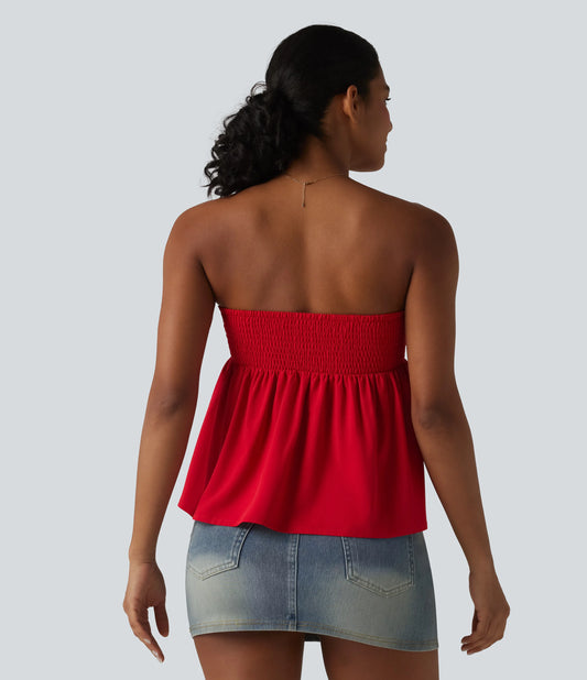 Breezeful™ Shirred Ruffle Hem Quick Dry Casual Babydoll Tube Top
