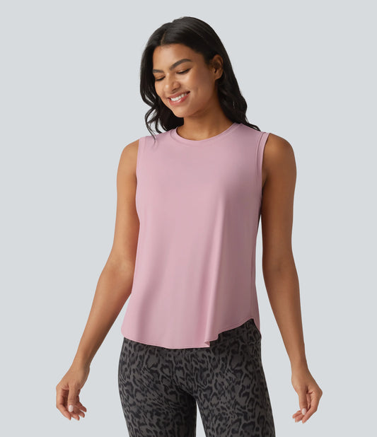 Round Neck Curved Hem InstantCool Workout Tank Top-UPF50+