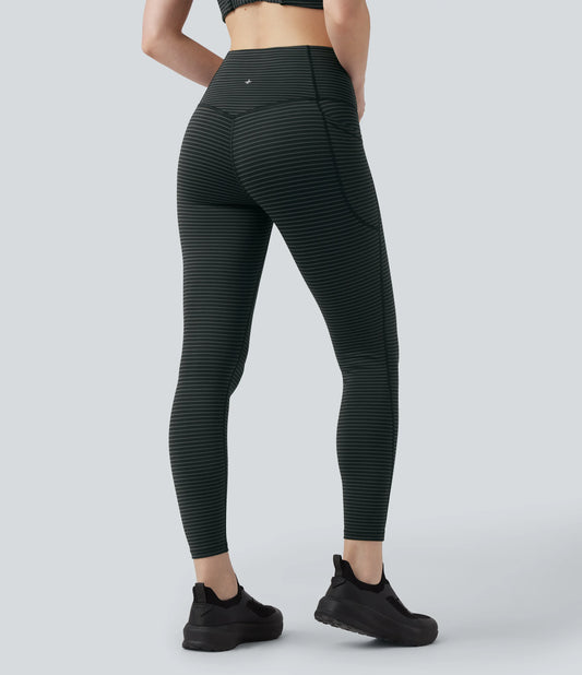 High Waisted Tummy Control Stripe Yoga Leggings with Pockets