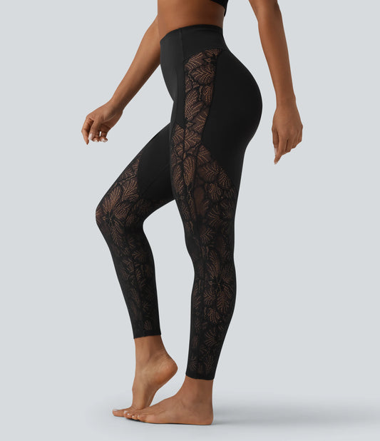 Halara UltraSculpt™ High Waisted Tummy Control Contrast Lace Yoga 7/8 Leggings with Pocket