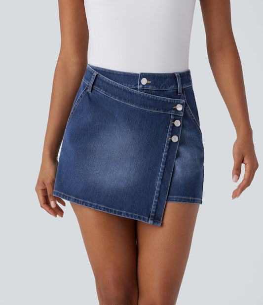Halara Flex™ High Waisted Pockets Wrapped Washed Denim Casual Skort