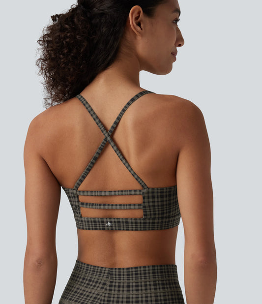 Halara UltraSculpt™ Plaid Print Low Support Yoga Sports Bra