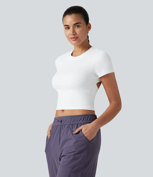 SoftlyZero™ Airy Round Neck Short Sleeve Cut-out Crossover Back InstantCool Training Sports Top