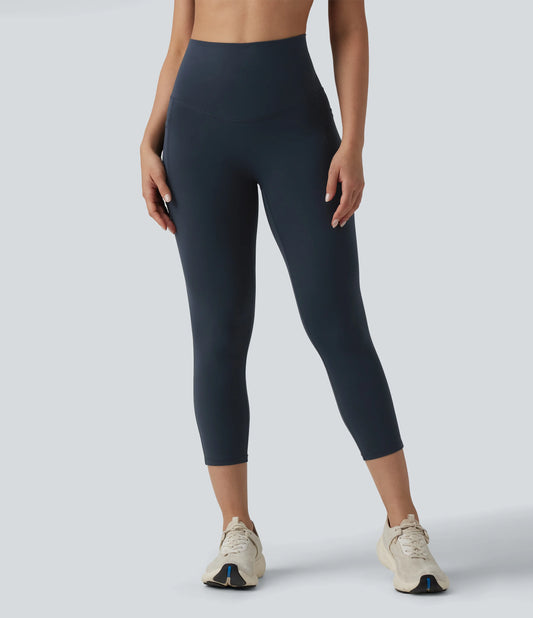 Halara Ultrasculpt™ High Waisted Tummy Control Crossover Back Capri Running Leggings with Pockets