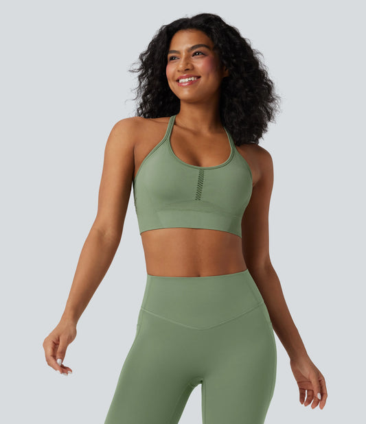 OneForm Seamless Flow Light Support U Neck Crochet Yoga Sports Bra