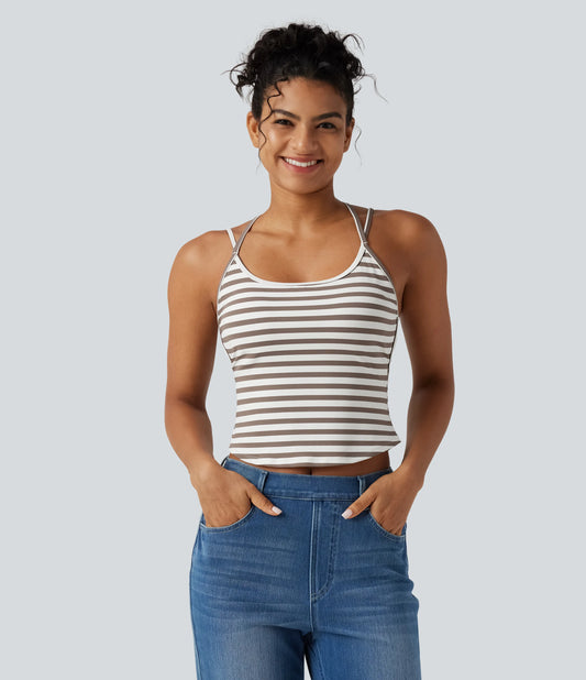 U Neck Built-in Bra Stripe Casual Tank Top