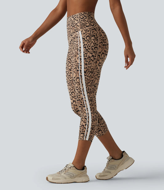 Halara UltraSculpt™ Leopard Print High Waisted Tummy Control Color Block Stripe Capri Training Leggings with Pockets