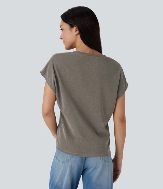 V Neck Short Sleeve Casual Top