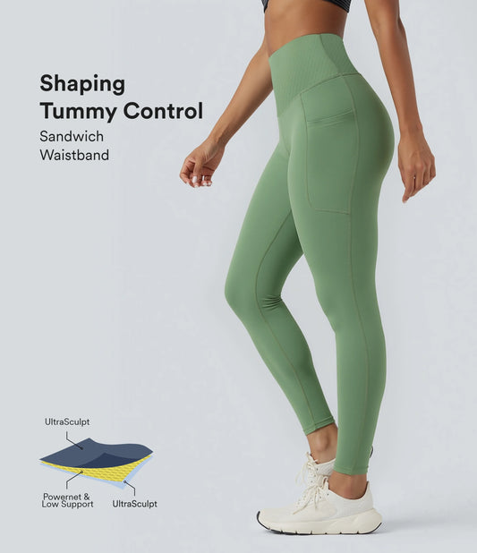 Halara UltraSculpt™ High Waisted Tummy Control Yoga 7/8 Leggings with Pockets