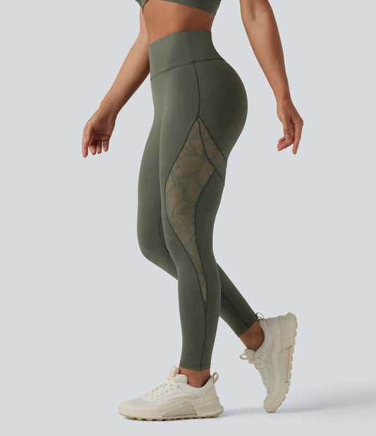 SoftlyZero™ High Waisted Contrast Lace Workout Leggings with Pocket-UPF50+