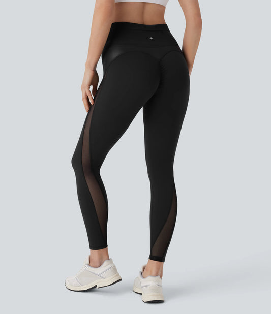 DayStretch High Waisted Tummy Control Back Zip Pocket Contrast Mesh 7/8 Workout Leggings