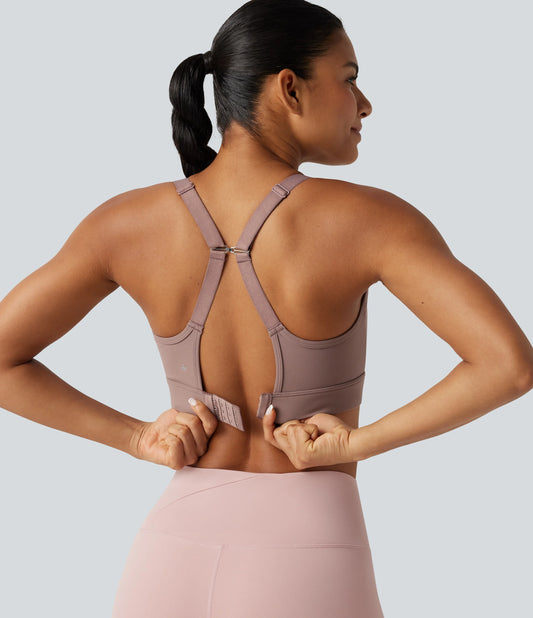 Medium Support U-Neck Backless Adjustable Buckle Molded Spacer Training Sports Bra