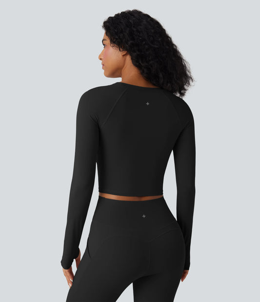 SoftlyZero™ QuickDry Cut Out Long Sleeve Thumb Hole Cropped Yoga Sports Top