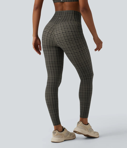 Halara UltraSculpt™ Plaid Print High Waisted Tummy Control Running Leggings with Pockets