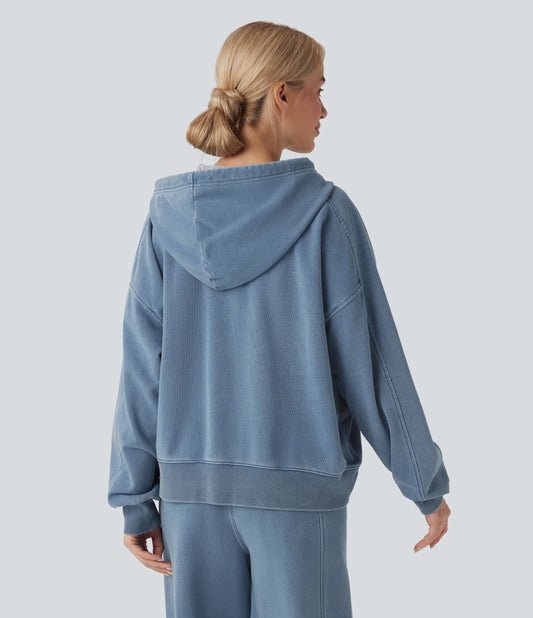 Halara Flex™ Hooded Casual French Terry Denim Sweatshirt with Pocket
