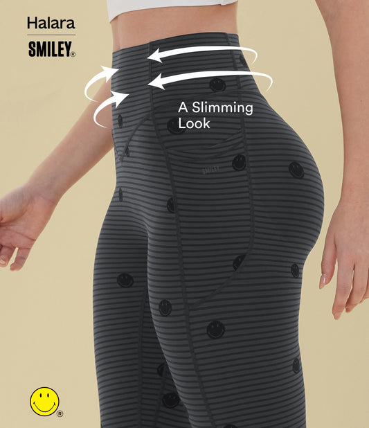 Halara X Smiley® Halara UltraSculpt™ Stripe Print High Waisted Scrunch Butt Lifting Tummy Control Training Leggings with Pockets