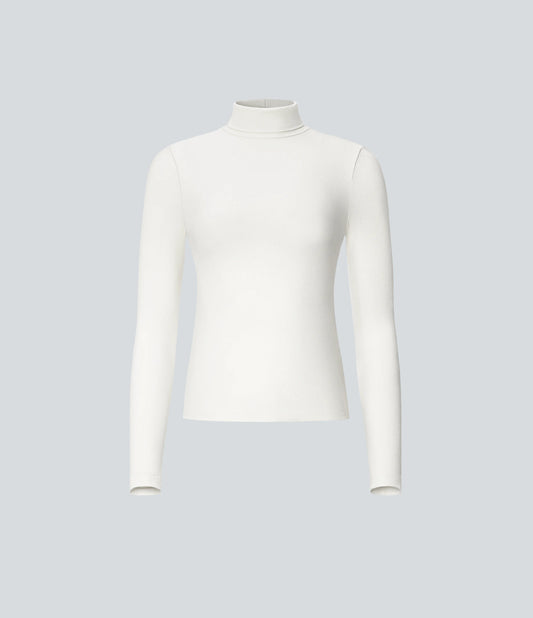 Ribbed Knit High Collar Long Sleeve Casual Top