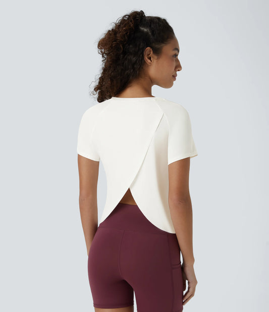 Contrast Mesh Hem Short Sleeve InstantCool Yoga Sports Top-UPF50+