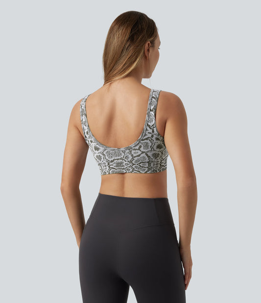 OneForm Seamless Flow Low Support U-Neck Snakeskin Print Built-in Bra Yoga Sports Bra