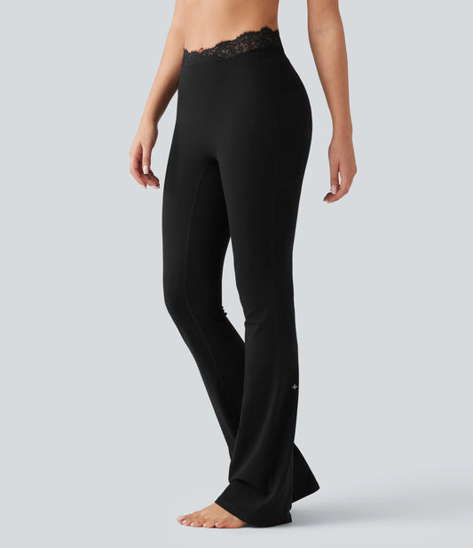 Halara UltraSculpt™ V-Shaped High Waisted Contrast Lace Bootcut Yoga Leggings with Pockets