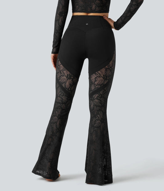 Halara UltraSculpt™ High Waisted Tummy Control Contrast Lace Yoga Flare Leggings with Pocket