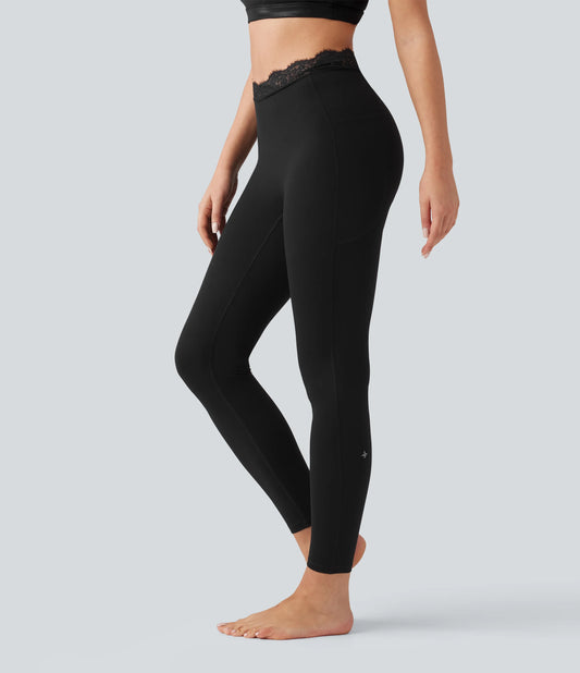 Halara UltraSculpt™ V-Shaped High Waisted Contrast Lace Yoga Leggings with Pockets