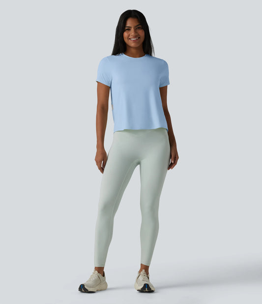 Round Neck Short Sleeve Contrast Mesh Running Sports Top