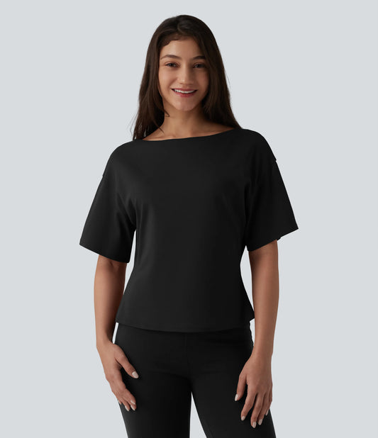 Boat Neck Short Sleeve Work Pima Cotton T-Shirt