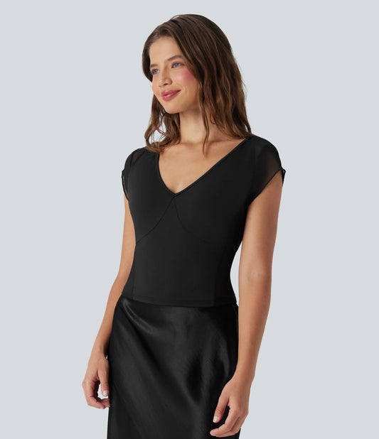 Tie Back Contrast Mesh Top
