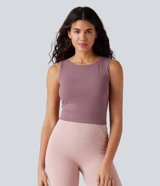 Ribbed Knit Tie-back InstantCool Anti-odor Yoga Tank Top-UPF40+