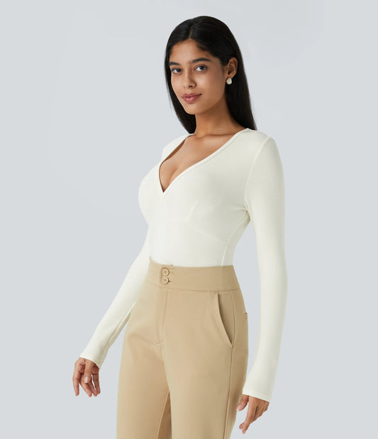 V Neck Long Sleeve Thermal Work Top