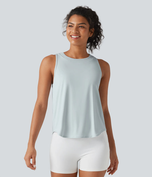 Round Neck Curved Hem InstantCool Quick Dry Running Tank Top-UPF50+