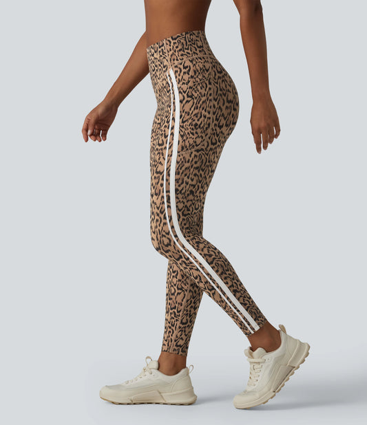 Halara UltraSculpt™ Leopard Print High Waisted Tummy Control Butt Lifting Color Block Stripes Training 7/8 Leggings with Pockets