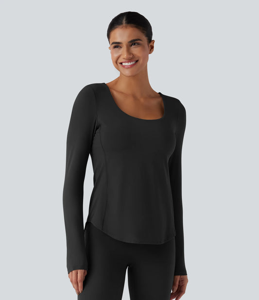 Halara UltraSculpt™ Crisscross Backless Long Sleeve Curved Hem Training Sports Top