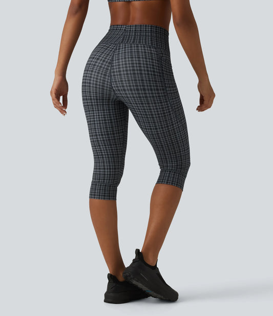Halara UltraSculpt™ Check Plaid Print High Waisted Drawstring Yoga Pedal Pushers Leggings with Pockets