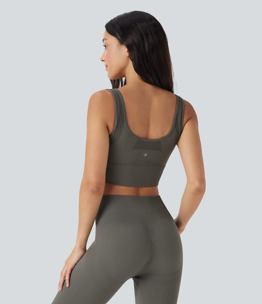 Light Support OneForm Seamless Flow U Back Ribbed Hem Yoga Sports Bra A-D Cups