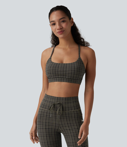 Halara UltraSculpt™ Plaid Print Low Support Yoga Sports Bra