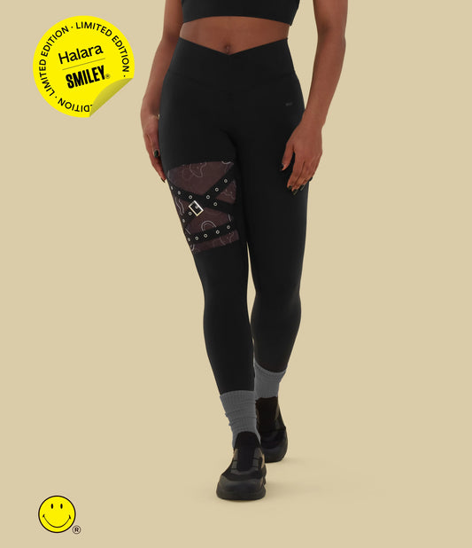 Halara X Smiley® Halara UltraSculpt™ High Waisted Crossover Contrast Mesh Decorative Buckle Yoga Leggings