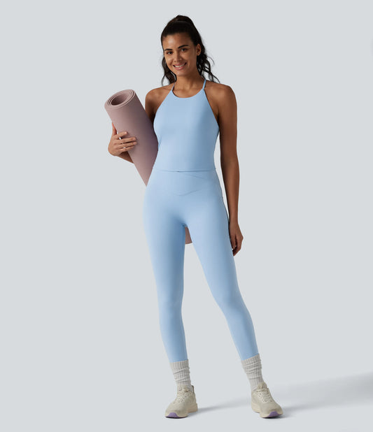 SoftlyZero™ Airy Racerback Built-in Bra InstantCool Yoga Tank Top with Pockets-UPF50+