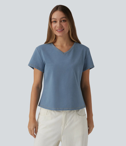 Halara Flex™ V Neck Short Sleeve Denim Casual T-Shirt