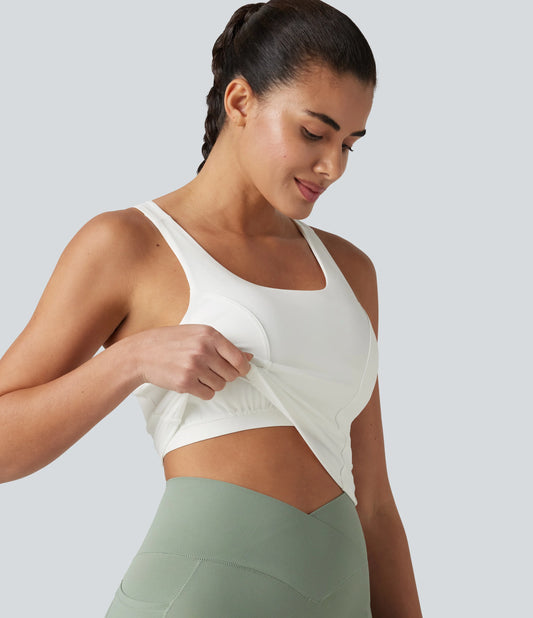 U-Neck Contrast Breathable Mesh Built-in Bra Dance Tank Top