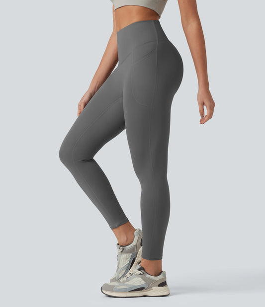 SoftlyZero™ Plush High Waisted Tummy Control Crossover Back Yoga 7/8 Leggings with Pockets