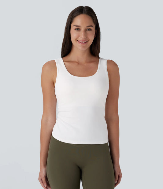U Neck Crossover Yoga Tank Top-Longer Length
