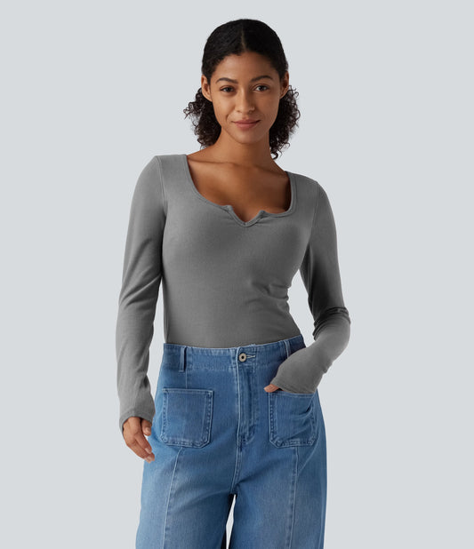 Halara HeatCore Push-Up Notched Long Sleeve Casual Warming T-Shirt DD-F Cups